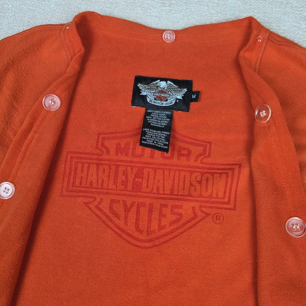 Harley-Davidson Orange Fleece Jacket Liner Embossed Logo Buttons Mens Medium